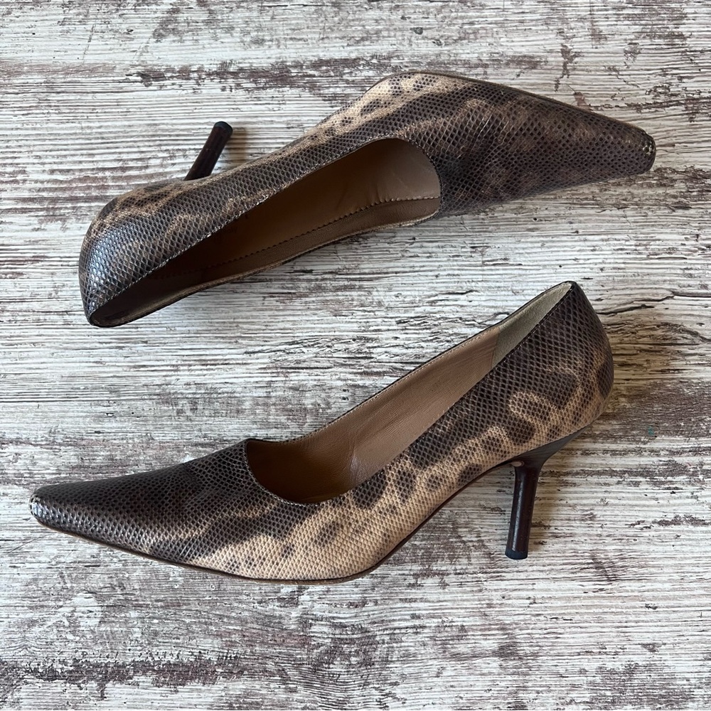 Gucci Brown Beige Snakeskin Leather Python Print Pointed Toe Pumps Heels - Picture 8 of 12
